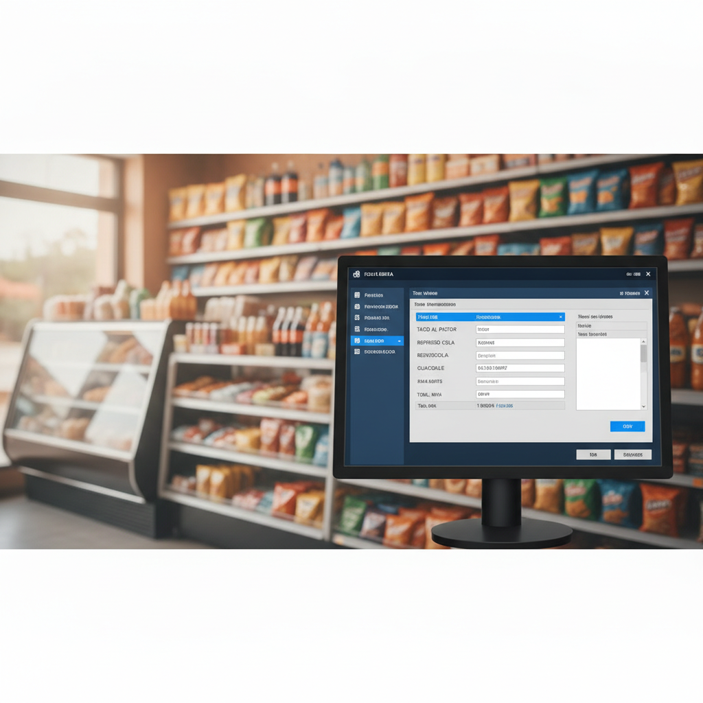 Análisis completo de SICAR sistema POS 2026, pantalla de software de punto de venta en mostrador de comercio mexicano