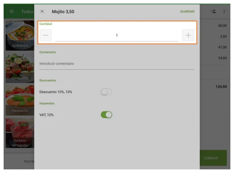 Pantalla de venta de Loyverse en tablet con la cuadrícula de artículos, el ticket con el total y el botón Cobrar resaltado, en la cuenta de demostración del manual