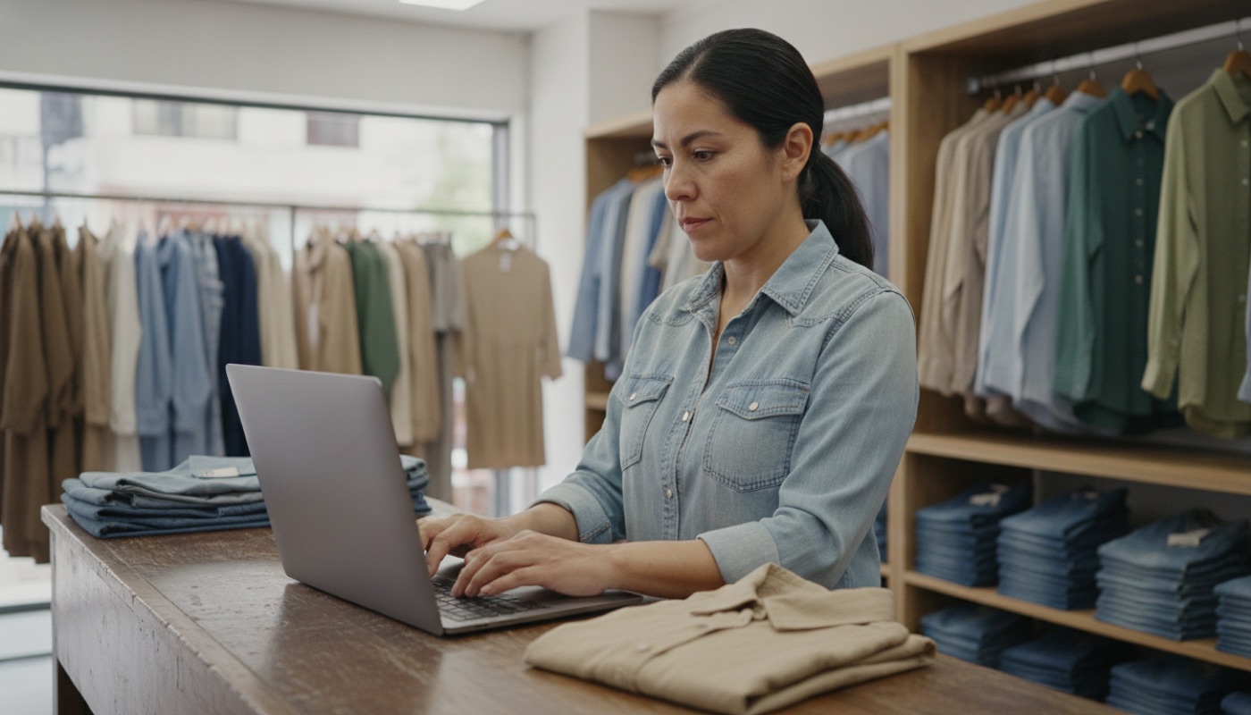 Dueña de una boutique registrando una venta en su sistema